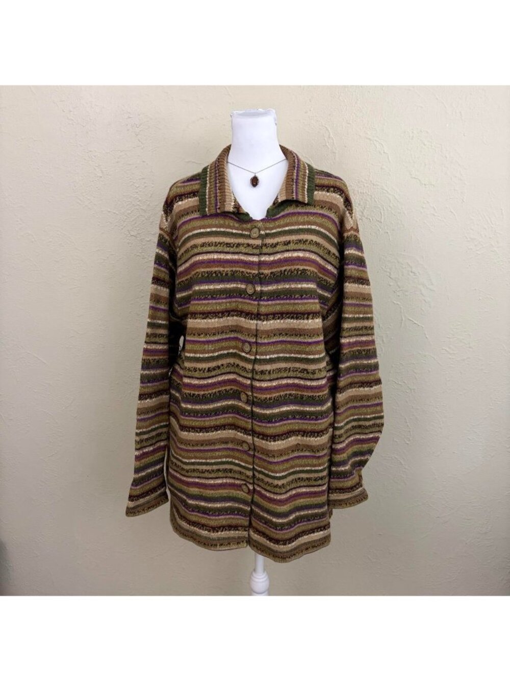 90s striped plus size granola girl wool cardigan - Picture 3 of 8